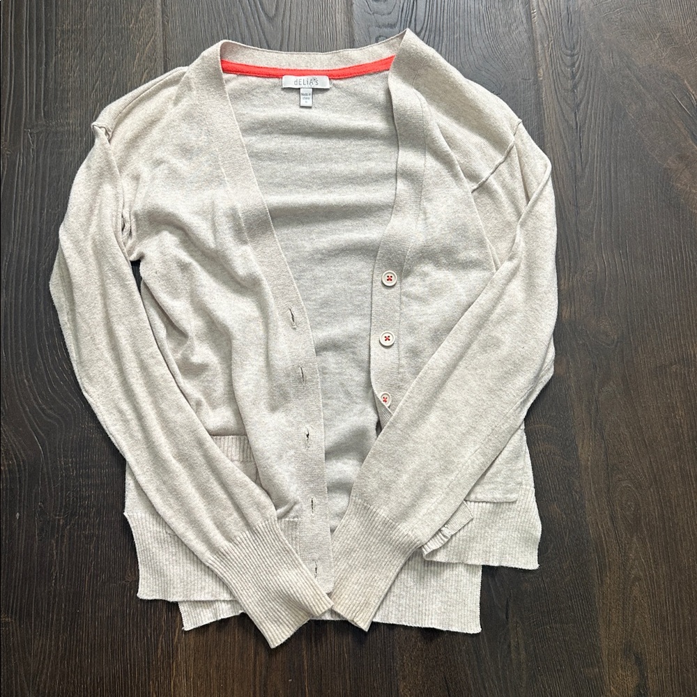 Club Monaco Beige Cardigan with Coral Accents